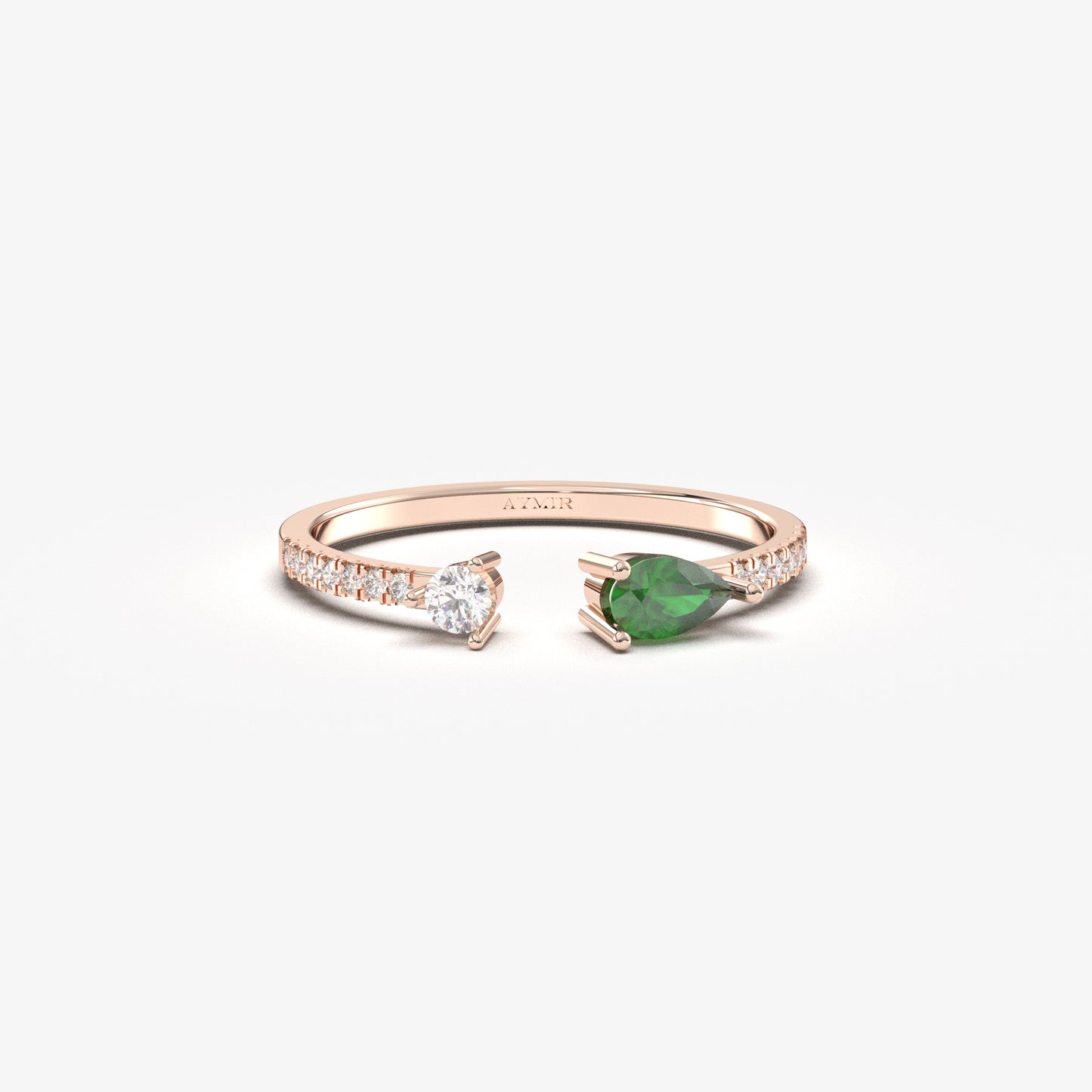 10K Gold Pear Cut Emerald and Cz Open Ring - 2S74EME