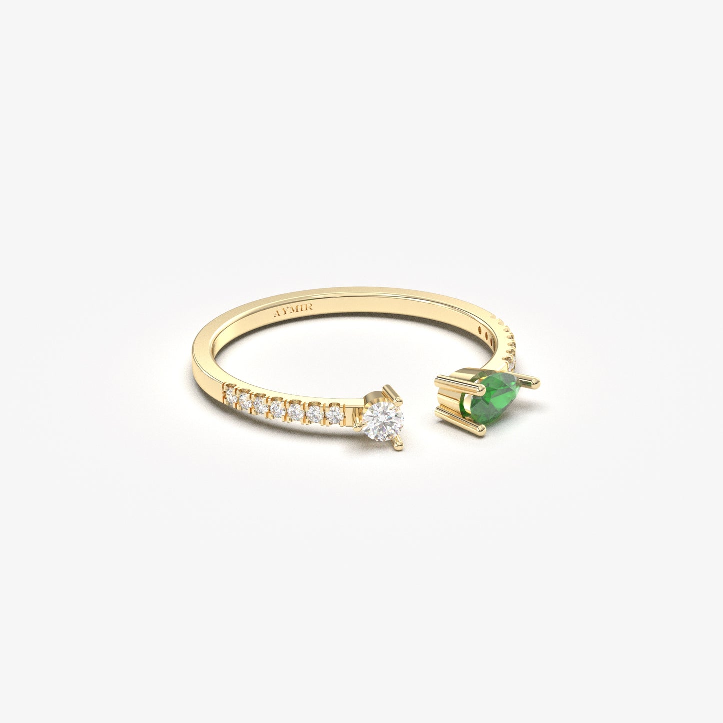 10K Gold Pear Cut Emerald and Diamond Open Ring - 2S74EME
