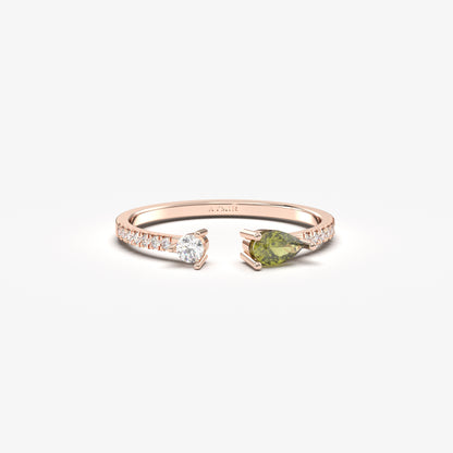 10K Gold Pear Peridot and Cz Open Ring - 2S74PER