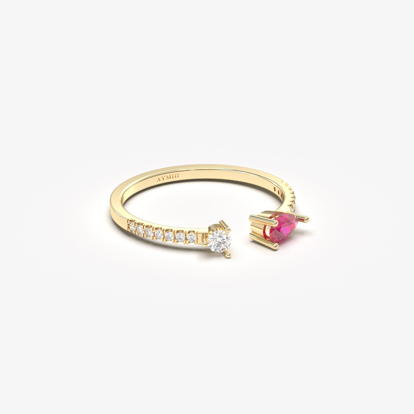 10K Gold Pear Cut Ruby and Cz Open Ring - 2S74RBY