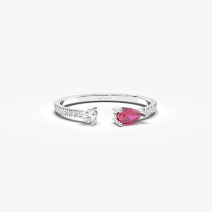 10K Gold Pear Cut Ruby and Cz Open Ring - 2S74RBY