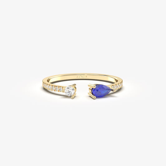 10K Gold Sapphire Pear and Cz Open Ring - 2S74SAP