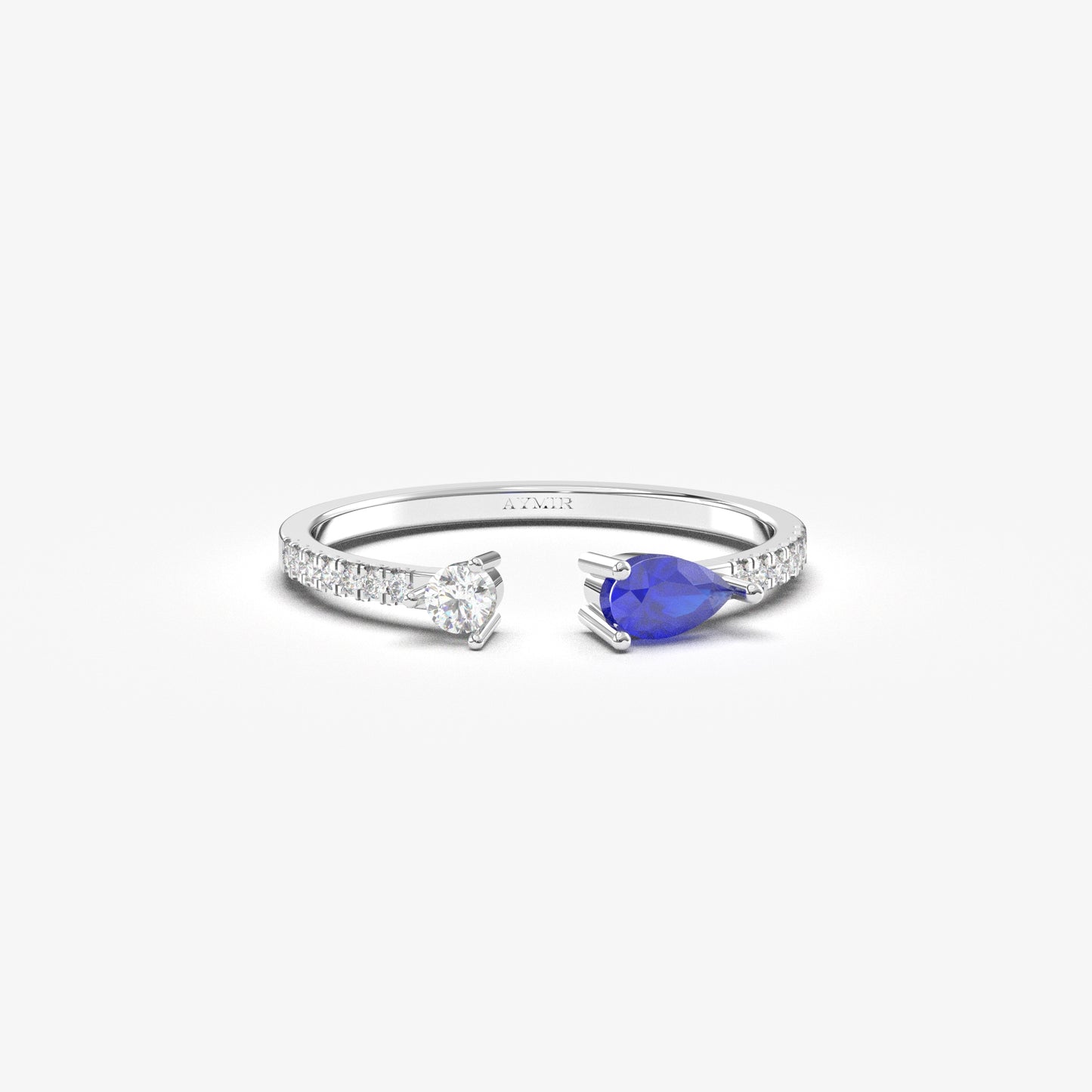 10K Gold Sapphire Pear and Cz Open Ring - 2S74SAP