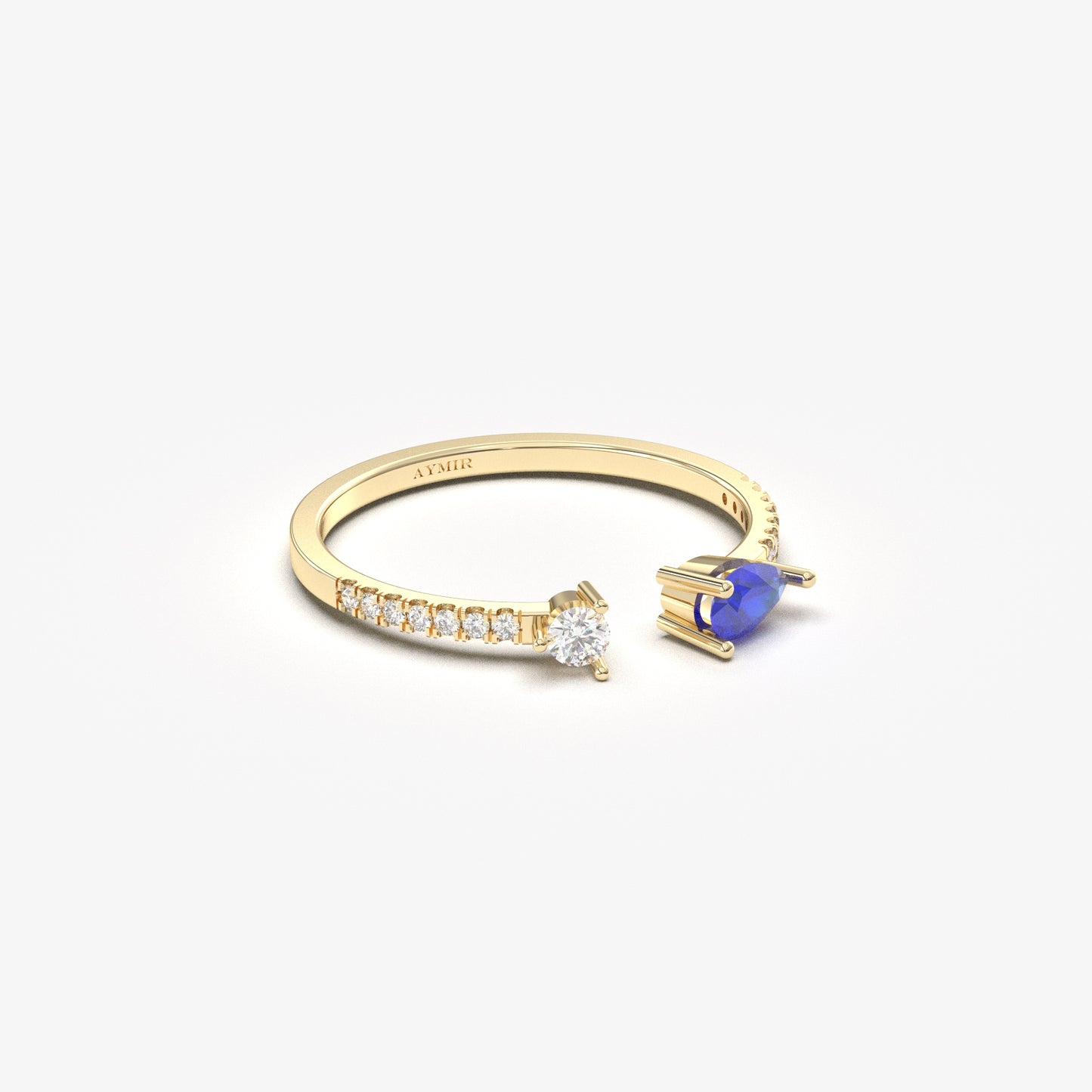 10K Gold Sapphire Pear and Cz Open Ring - 2S74SAP