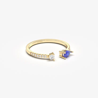 10K Gold Sapphire Pear and Cz Open Ring - 2S74SAP
