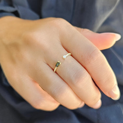 10K Gold Pear Peridot and Cz Open Ring - 2S74PER