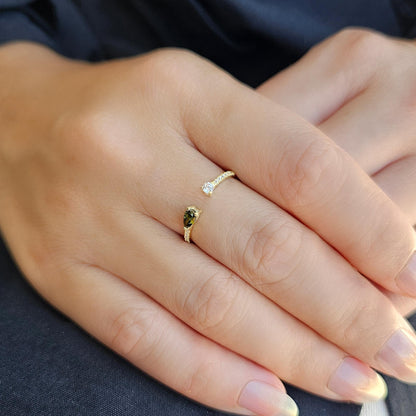 10K Gold Pear Peridot and Cz Open Ring - 2S74PER