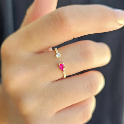 10K Gold Pear Cut Ruby and Cz Open Ring - 2S74RBY