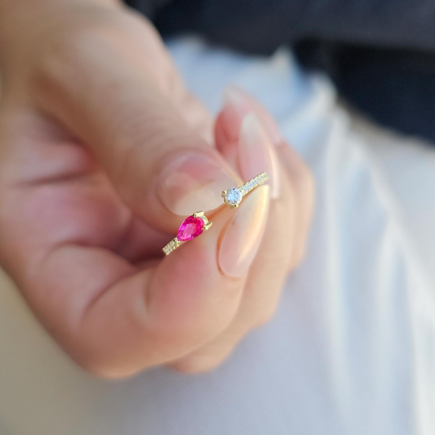 10K Gold Pear Cut Ruby and Cz Open Ring - 2S74RBY