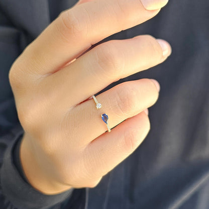 10K Gold Sapphire Pear and Cz Open Ring - 2S74SAP