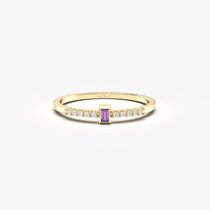 10K Gold Unique Baguette Amethyst and Cz Ring - 2S80AME