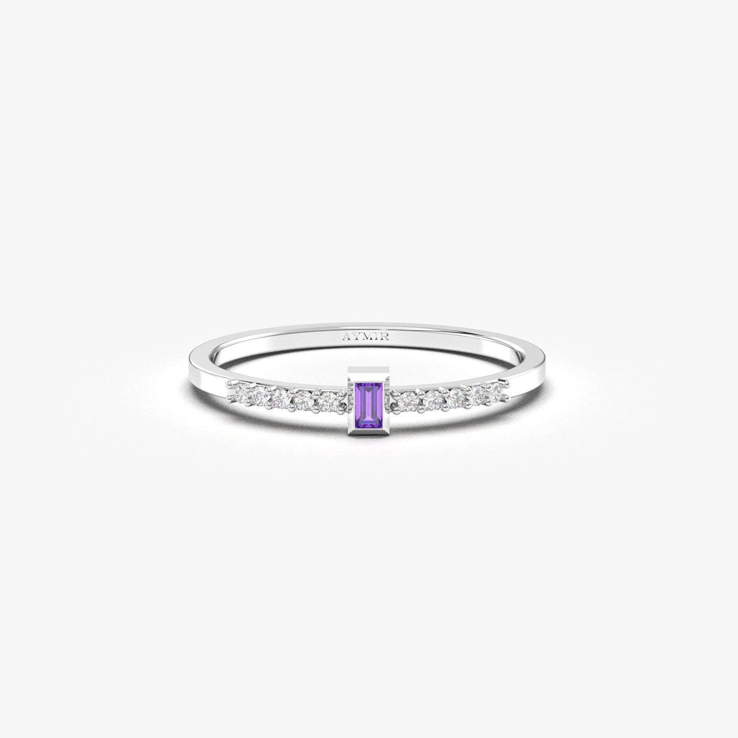 10K Gold Unique Baguette Amethyst and Cz Ring - 2S80AME