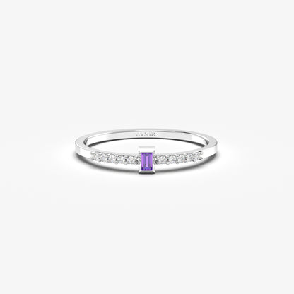 10K Gold Unique Baguette Amethyst and Cz Ring - 2S80AME