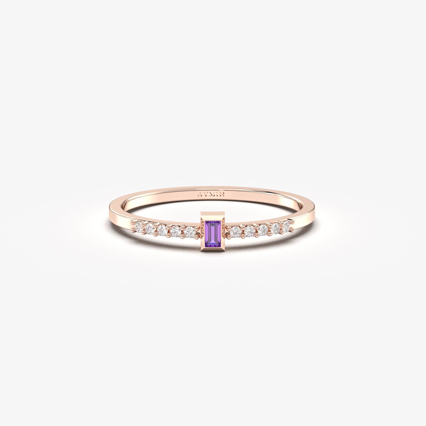 10K Gold Unique Baguette Amethyst and Cz Ring - 2S80AME