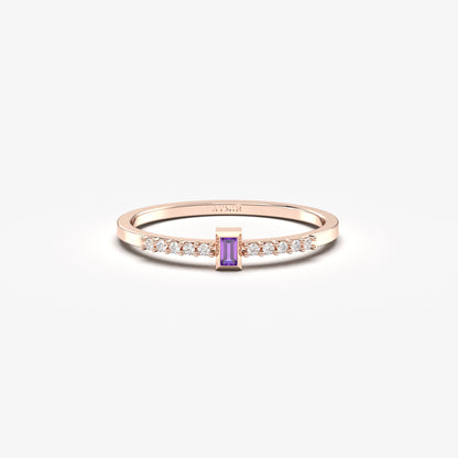 10K Gold Unique Baguette Amethyst and Cz Ring - 2S80AME