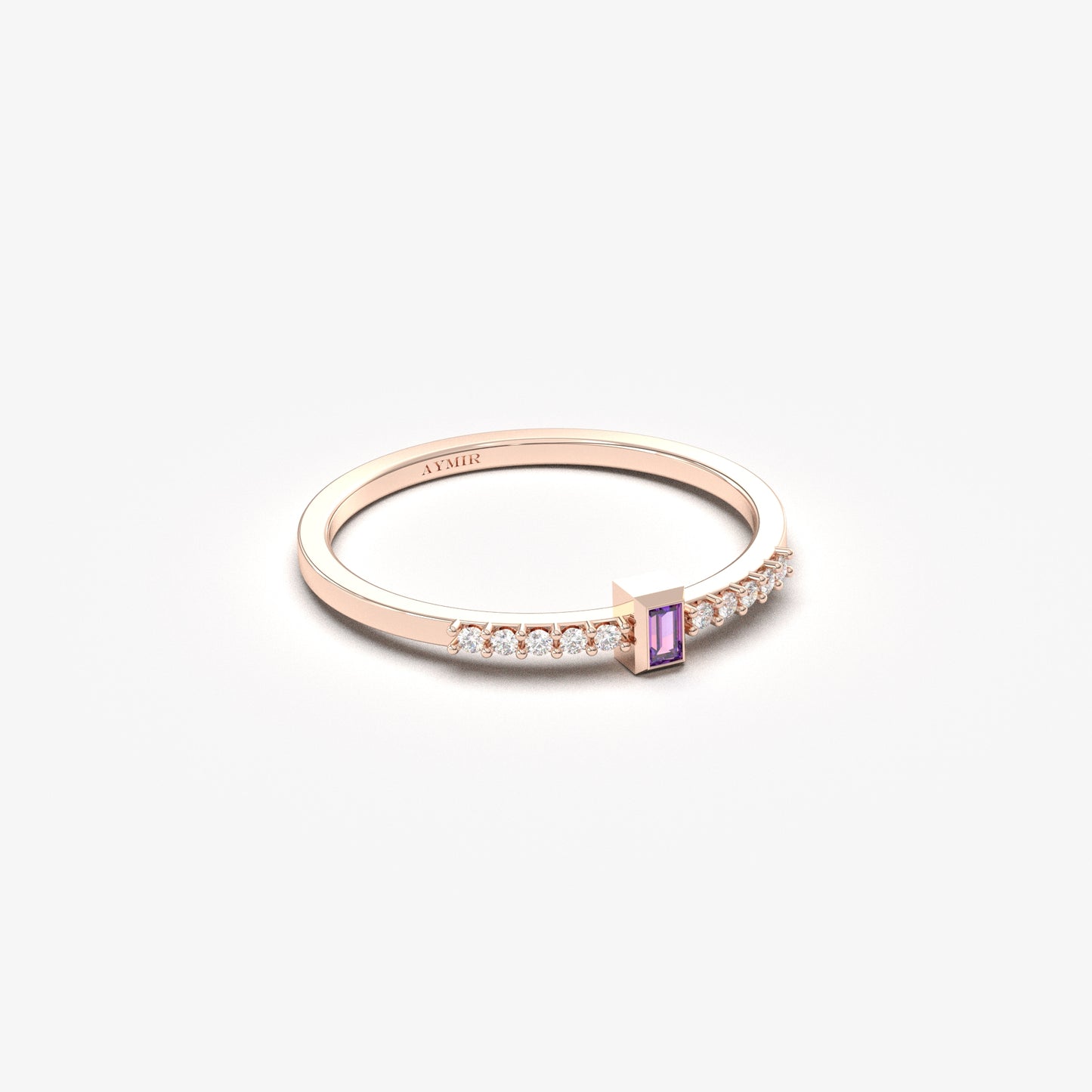 10K Gold Unique Baguette Amethyst and Cz Ring - 2S80AME