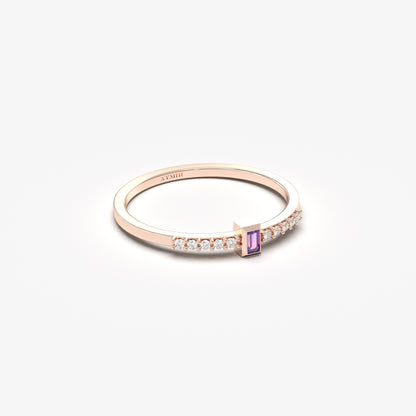 10K Gold Unique Baguette Amethyst and Cz Ring - 2S80AME