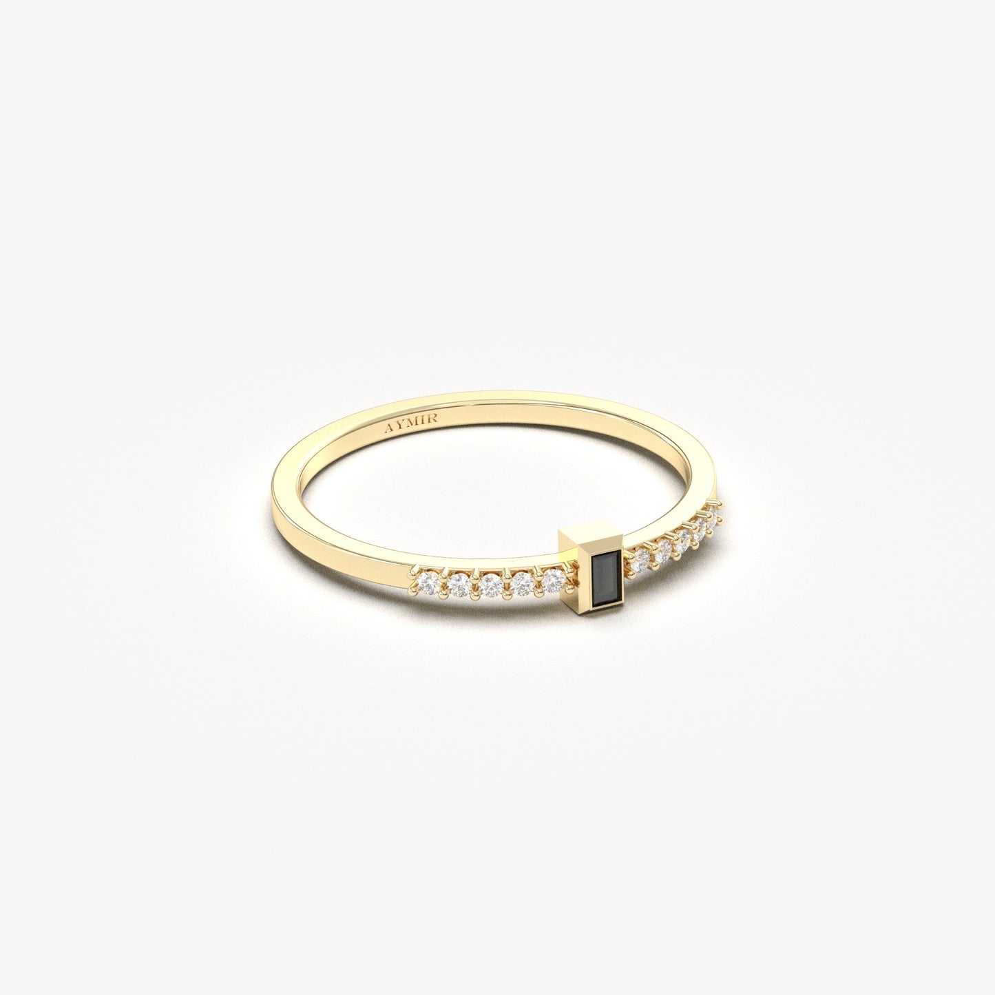 10K Gold Minimalist Baguette Black Onyx and Cz Ring - 2S80BLK
