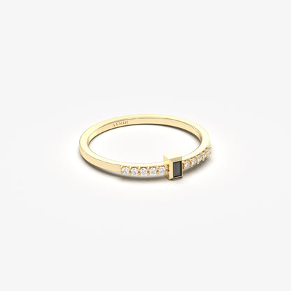 10K Gold Minimalist Baguette Black Onyx and Cz Ring - 2S80BLK