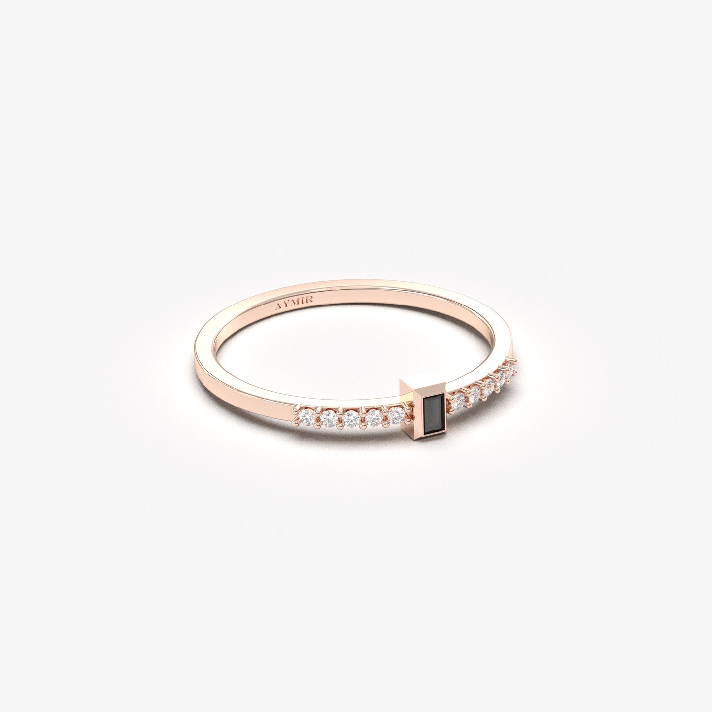 10K Gold Minimalist Baguette Black Onyx and Cz Ring - 2S80BLK