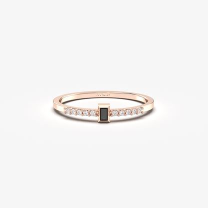 10K Gold Minimalist Baguette Black Onyx and Cz Ring - 2S80BLK