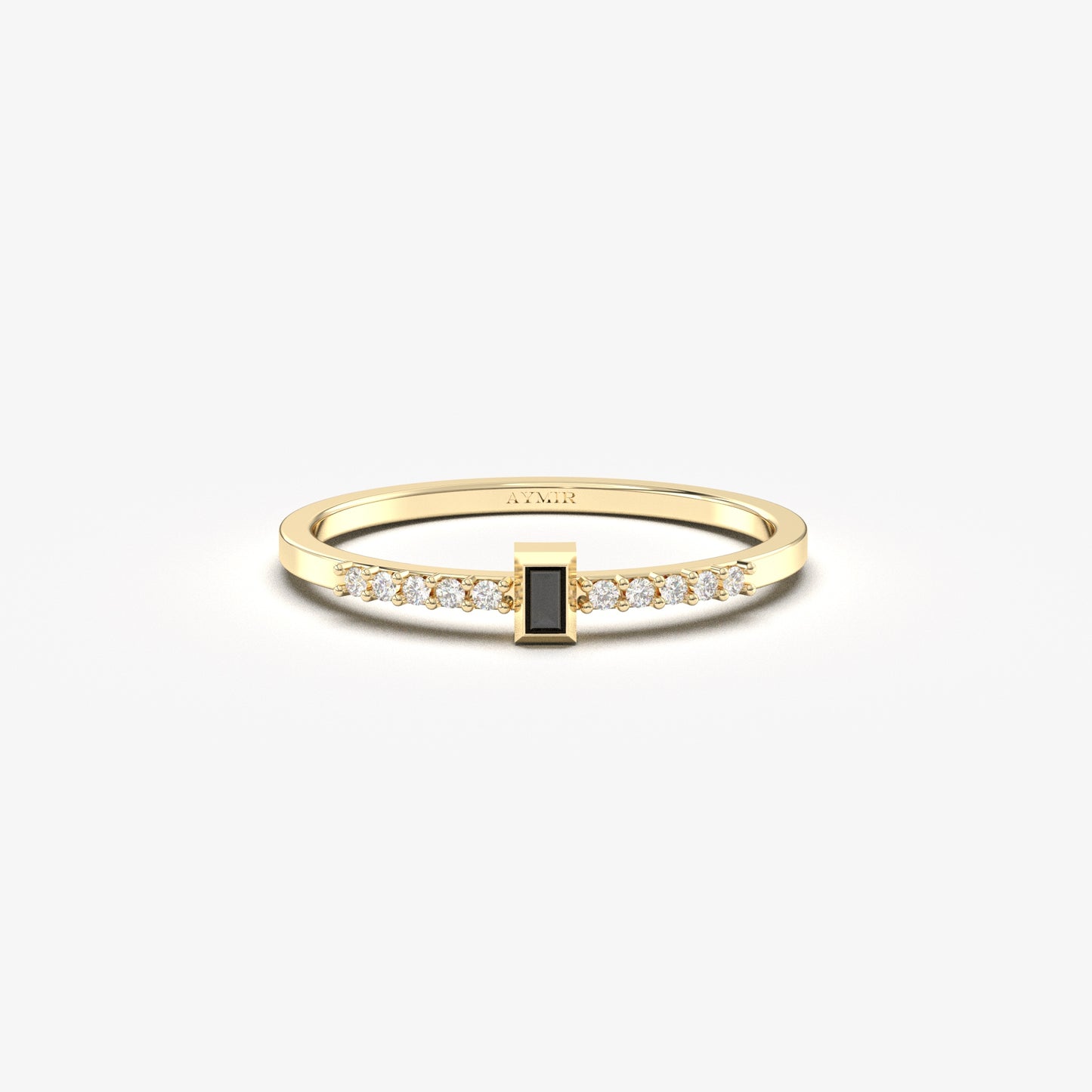 10K Gold Minimalist Baguette Black Onyx and Cz Ring - 2S80BLK