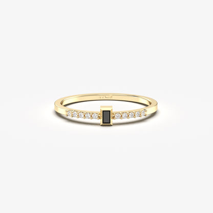 10K Gold Minimalist Baguette Black Onyx and Cz Ring - 2S80BLK