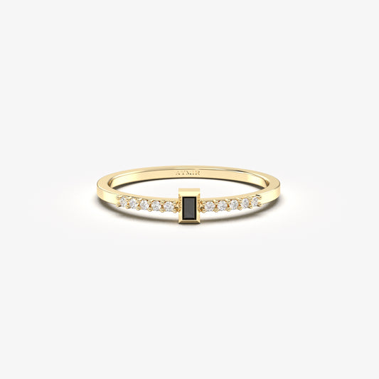 10K Gold Minimalist Baguette Black Onyx and Cz Ring - 2S80BLK