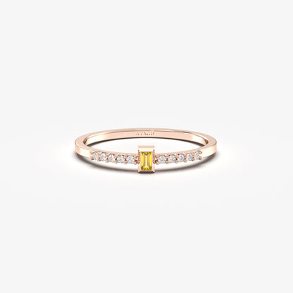 10K Gold Baguette Citrine and Cz Ring - 2S80CIT