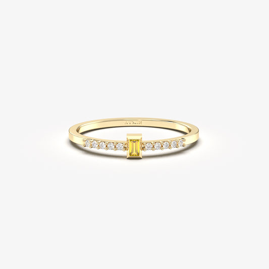10K Gold Baguette Citrine and Cz Ring - 2S80CIT