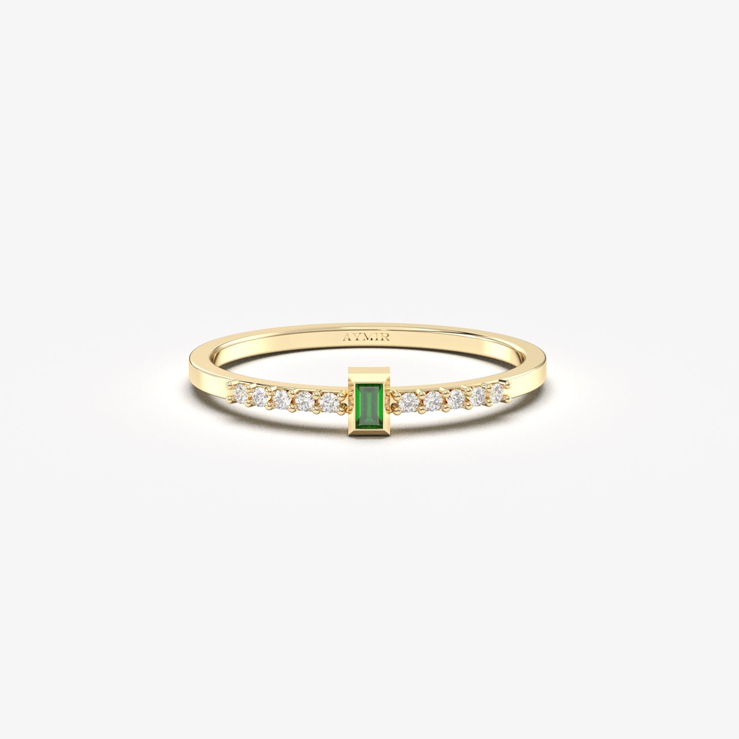 10K Solid Gold Baguette Emerald and Cz Ring - 2S80EME