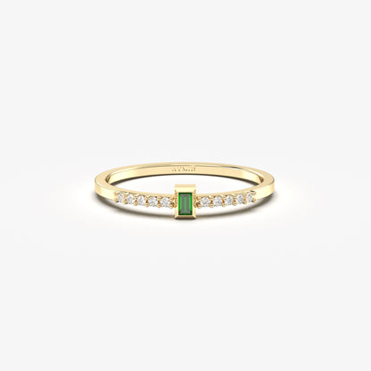 10K Solid Gold Baguette Emerald and Cz Ring - 2S80EME