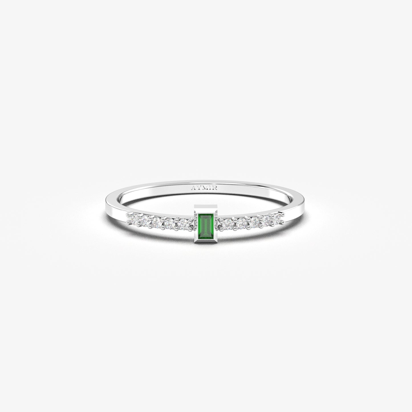 10K Solid Gold Baguette Emerald and Cz Ring - 2S80EME