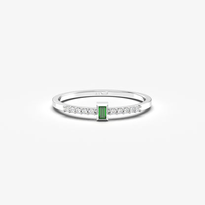 10K Solid Gold Baguette Emerald and Cz Ring - 2S80EME