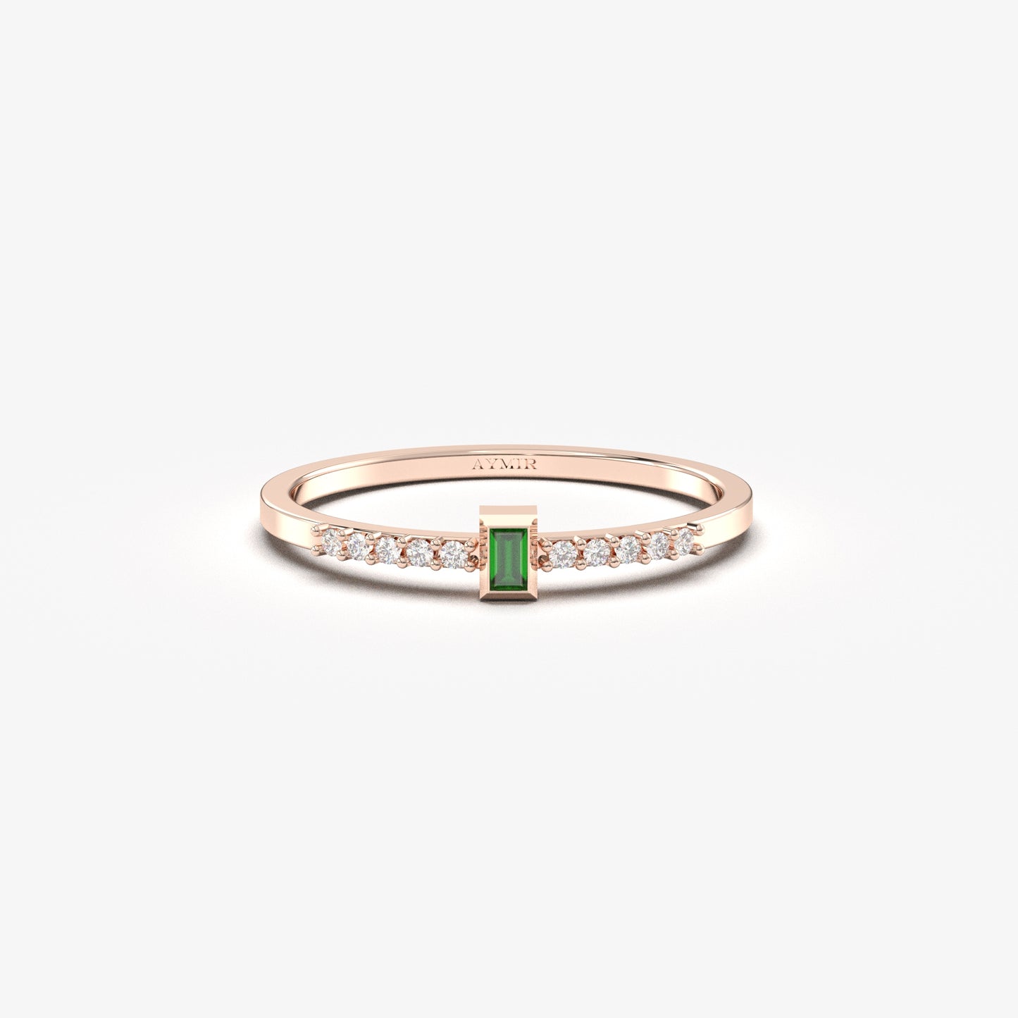 10K Solid Gold Baguette Emerald and Cz Ring - 2S80EME