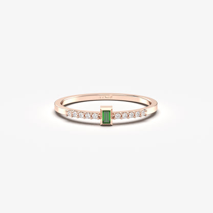 10K Solid Gold Baguette Emerald and Cz Ring - 2S80EME