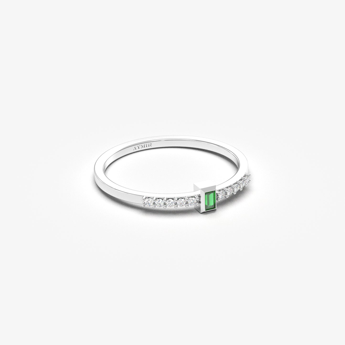 10K Solid Gold Baguette Emerald and Cz Ring - 2S80EME