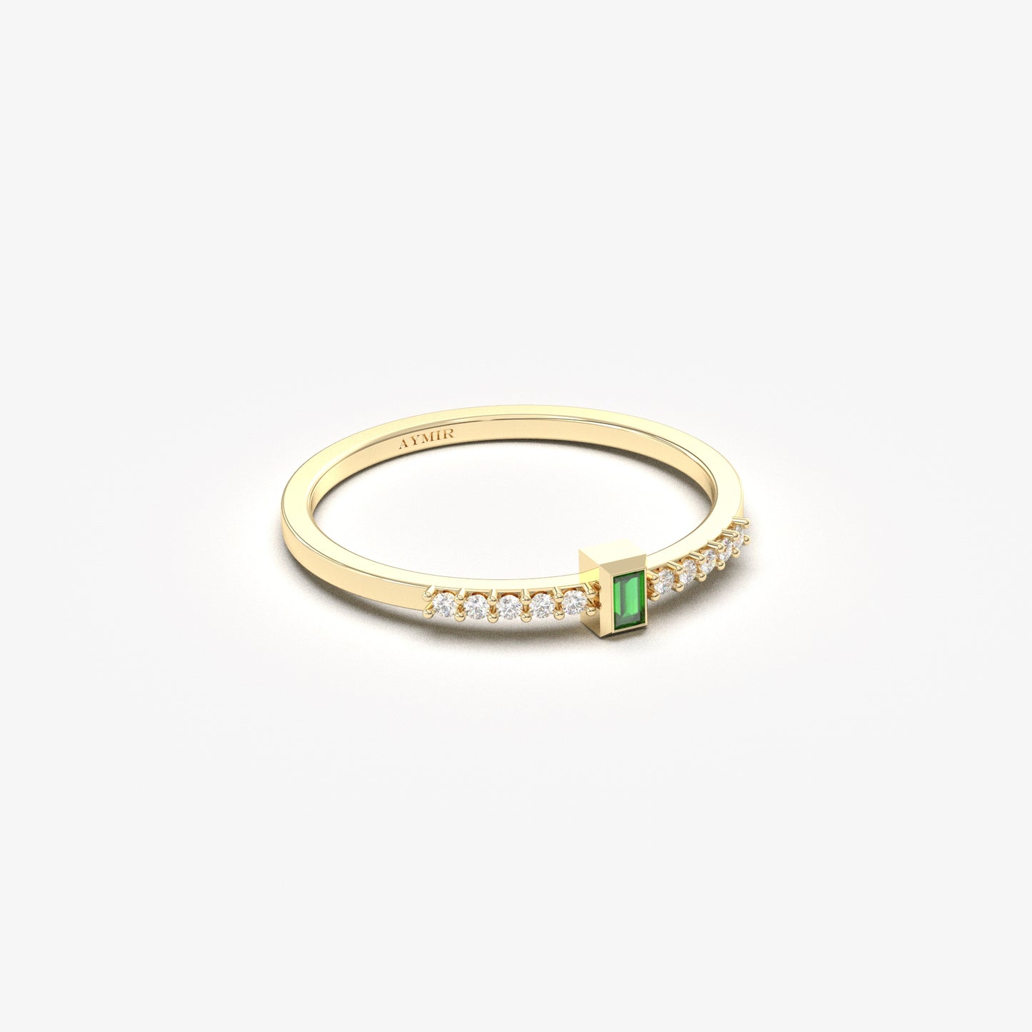 10K Solid Gold Baguette Emerald and Cz Ring - 2S80EME