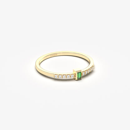 10K Solid Gold Baguette Emerald and Cz Ring - 2S80EME