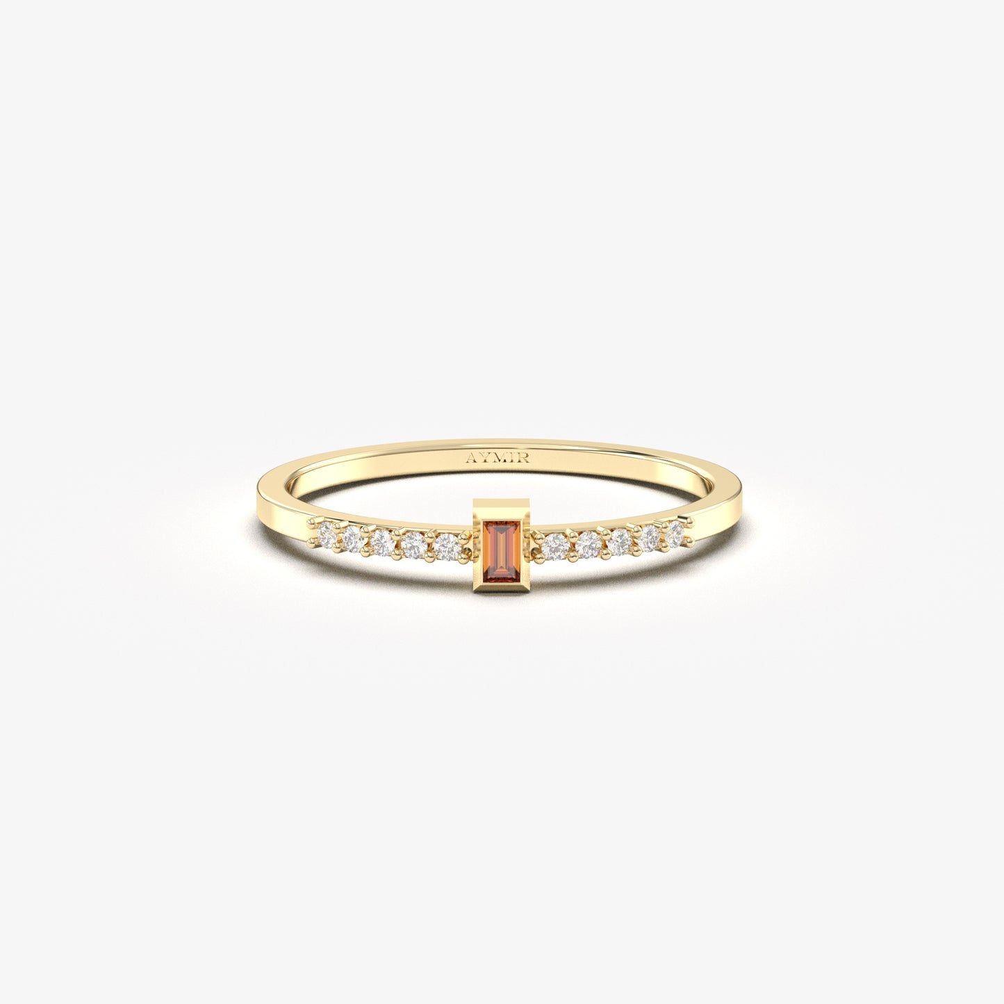 10K Gold Minimalist Baguette Garnet and Cz Ring - 2S80GAR