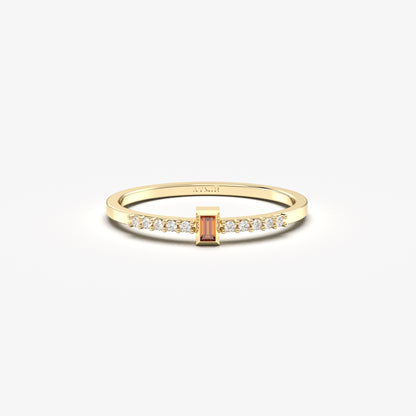 10K Gold Minimalist Baguette Garnet and Cz Ring - 2S80GAR