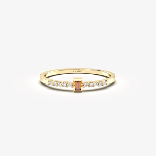 10K Gold Minimalist Baguette Garnet and Cz Ring - 2S80GAR