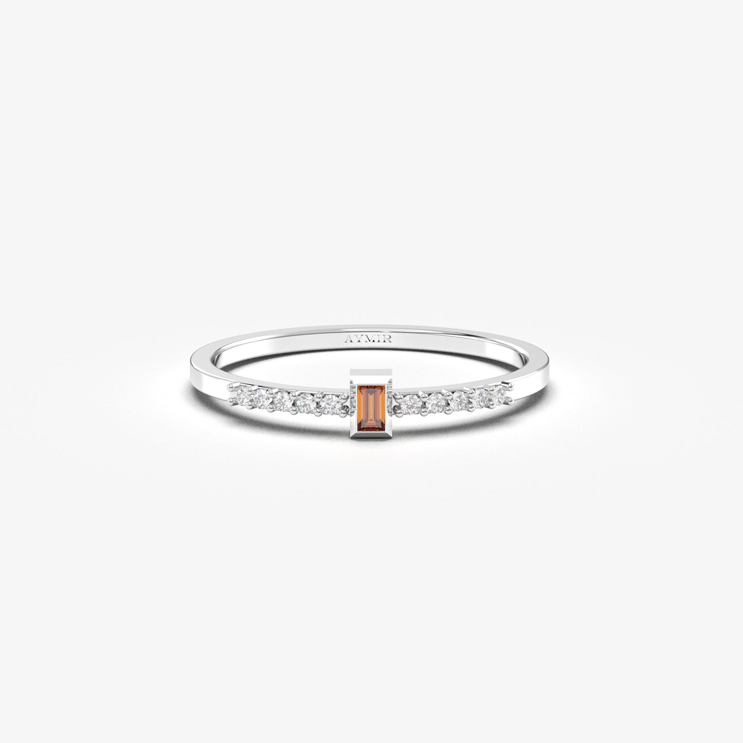 10K Gold Minimalist Baguette Garnet and Cz Ring - 2S80GAR