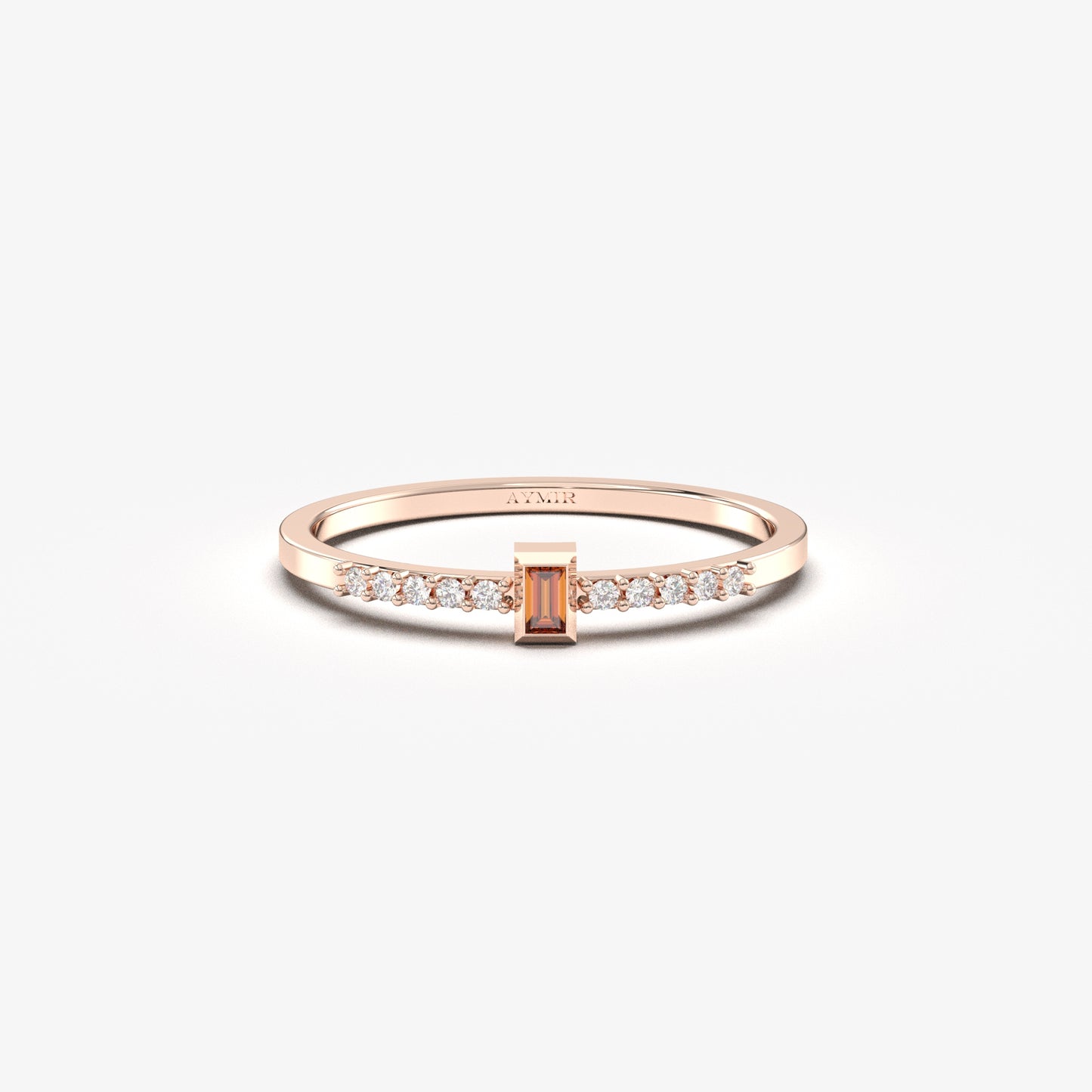 10K Gold Minimalist Baguette Garnet and Cz Ring - 2S80GAR