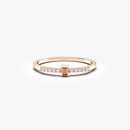 10K Gold Minimalist Baguette Garnet and Cz Ring - 2S80GAR