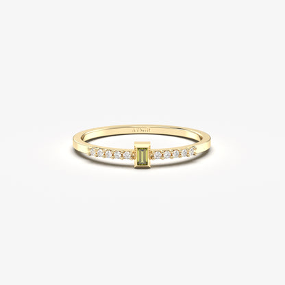 10K Gold Dainty Baguette Peridot and Cz Ring - 2S80PER