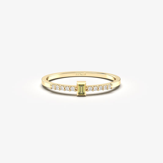 10K Gold Dainty Baguette Peridot and Cz Ring - 2S80PER