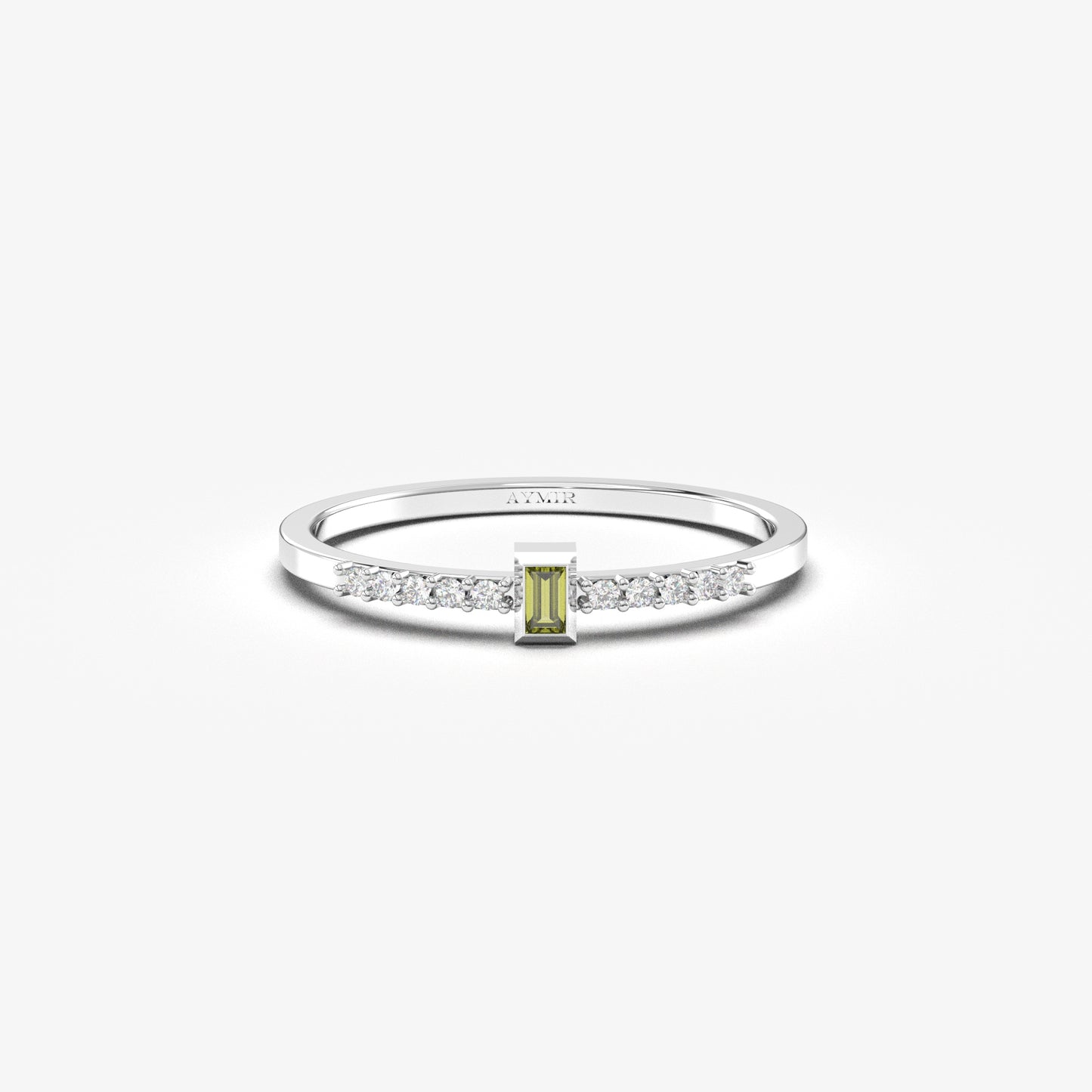 10K Gold Dainty Baguette Peridot and Cz Ring - 2S80PER