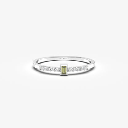 10K Gold Dainty Baguette Peridot and Cz Ring - 2S80PER