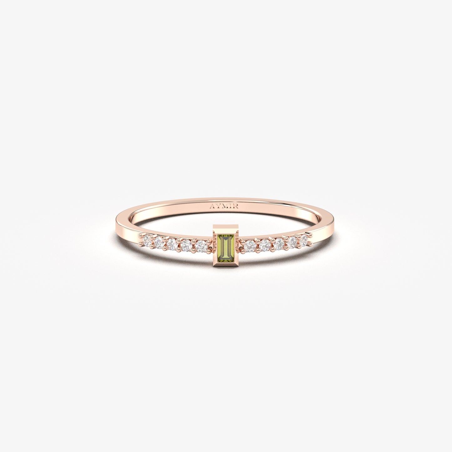 10K Gold Dainty Baguette Peridot and Cz Ring - 2S80PER